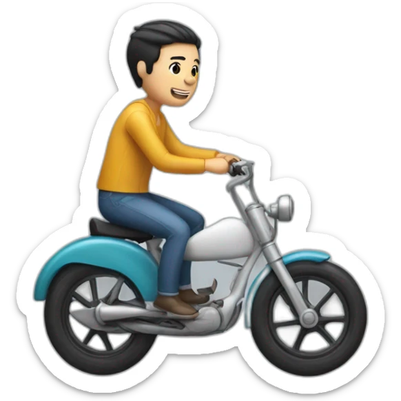 white skin men with short black hair riding a funny toy bike sticker