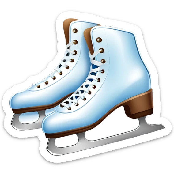 An icon showing a pair of elegant ice skates gliding across a smooth, frozen rink with snowflakes in the air. In the background, twinkling lights, winter trees, and cheering spectators create a festive atmosphere. Transparent background highlights the grace and charm of ice skating. sticker