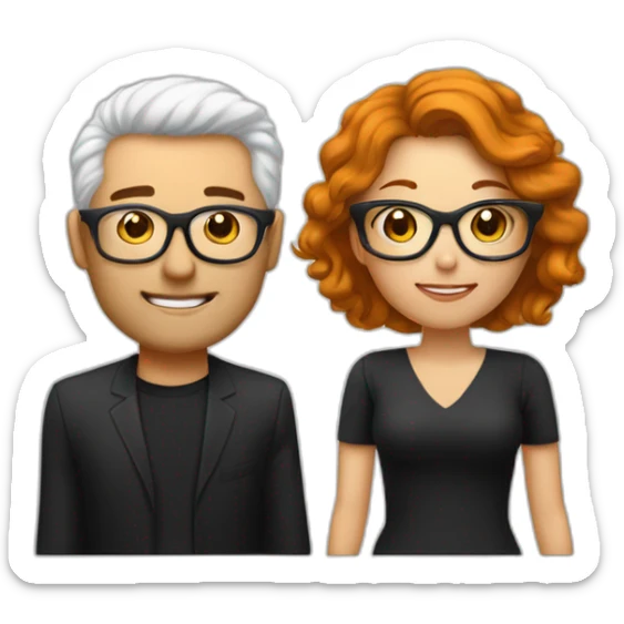 Couple homme blanc cheveux noir qui porte des lunette avec une femme rousse sticker