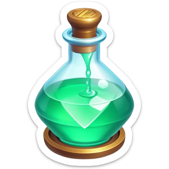Clash of Clans aesthetic: Cinematic Playful 3D Isometric Health Potion Emoji, rendered in a 3D vector-style similar to standard emojis with minimal shading and bold, simplified shapes. A compact, distinct form with signature details, softly glowing with a fantasy RPG magic charm. Simplified yet unmistakably iconic, highly detailed and consistent, glowing with a soft radiance and high shine. Stylized with a touch of heroic grandeur and a soft glowing outline, capturing the essence of a beloved gaming relic with a friendly, playful manner! sticker