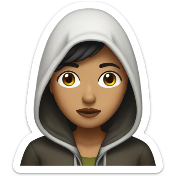 Dark hair olive skin woman in hood crying sticker