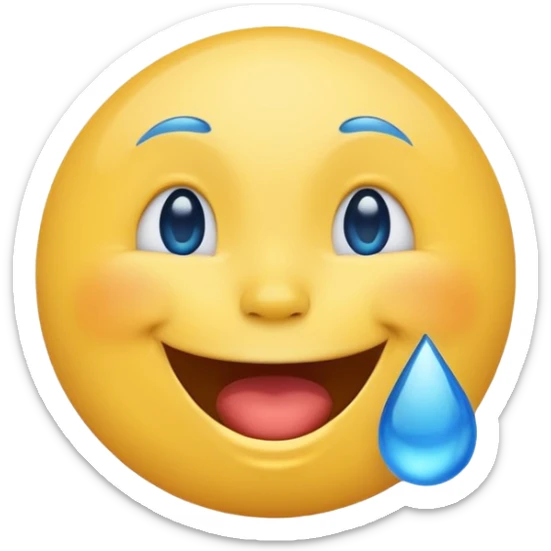 Emoji, yellow round laughing face, blue tears of joy on it  sticker
