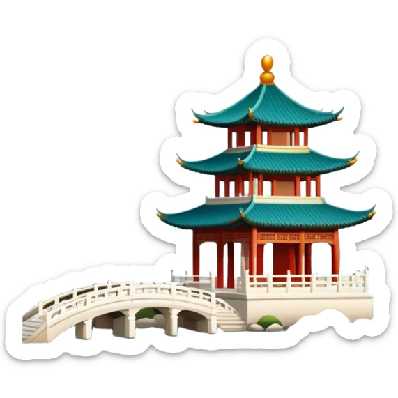Summer Palace, Chinese garden with pavilion and lake, simple emoji design sticker