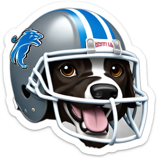 black springer spaniel wearing detroit lions football helmet sticker