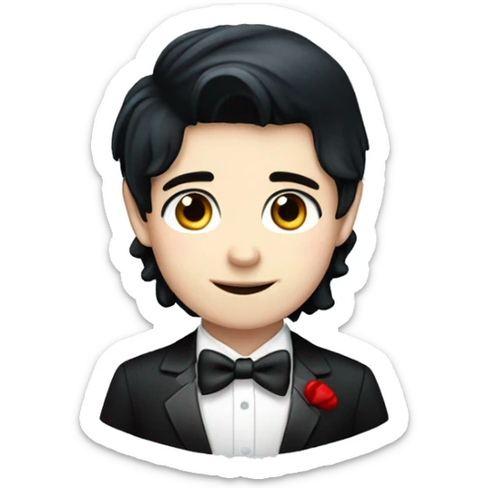 Pretty Pale Boy with blue eyes, shiny black hair and wearing Tuxedo with red bowties sticker
