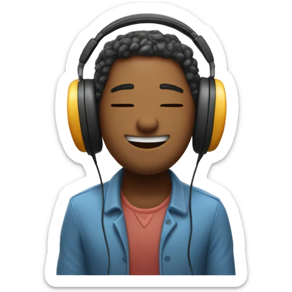 A character with headphones, closed eyes, and a peaceful smile. They can be nodding their head slightly, enjoying an audiobook, with small musical notes or a book in the background. sticker