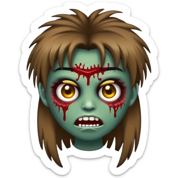 Cria um emoji zumbi feminino com franja cabelo loiro escuro com os olhos marroms claros sticker