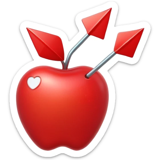 3D Apple style emoji of a pointed arrow, sleek and shiny, vibrant colors, floating on white background, soft shadows, high detail, playful and cute. sticker