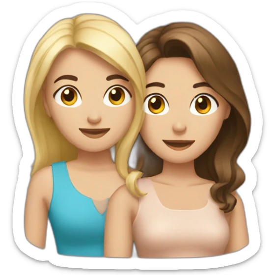 Deux amies qui se font un câlin une blonde et une brune  sticker