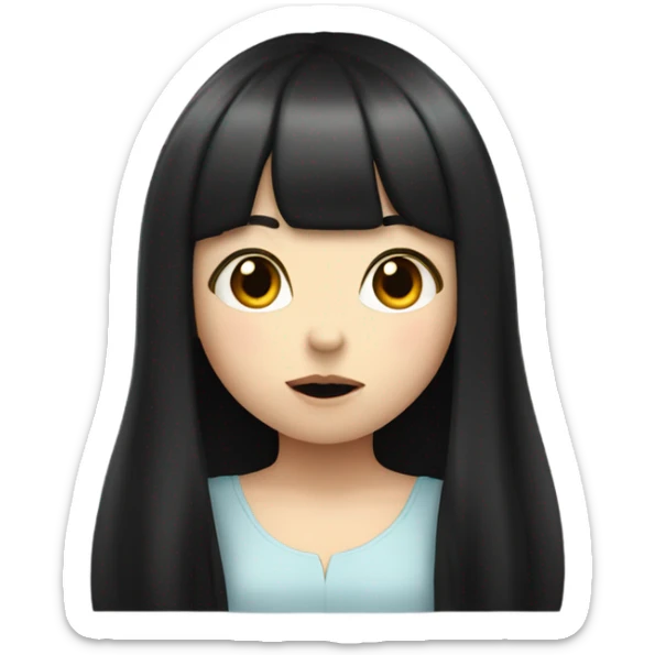 Pale girl long black hair and bangs blowing a kiss  sticker