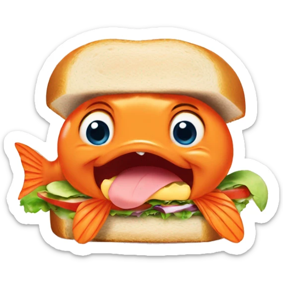 Cute orange fish from the cartoon "Lilo and Stitch" eats a sandwich sticker