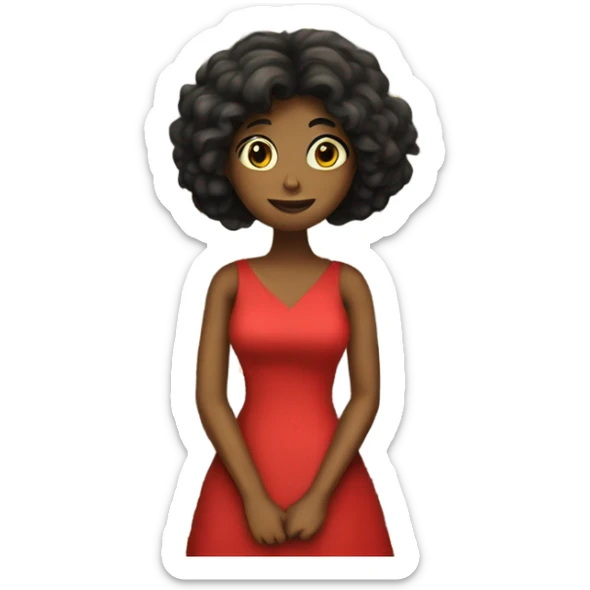 yellow woman, dark matted hair, red dress, worms sticker