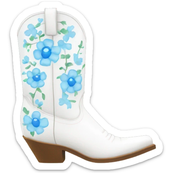 White cowgirl boots with light blue flowers sticker