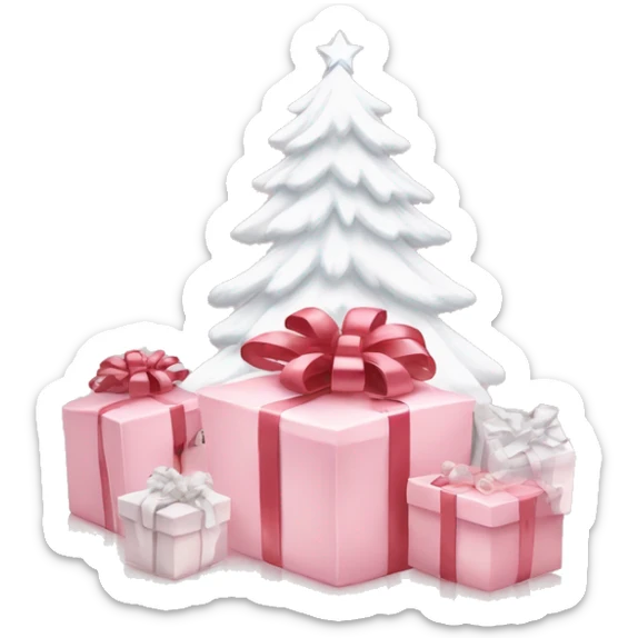 Light pink Christmas gifts under a white Christmas tree  sticker