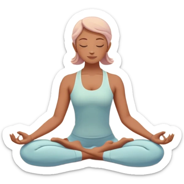 A peaceful person practicing yoga on a calm beach at sunrise, in a serene meditative pose. Soft pastel colors surround the scene, with gentle waves in the background and smooth, flowing lines representing balance and tranquility. The atmosphere feels centered and mindful. sticker