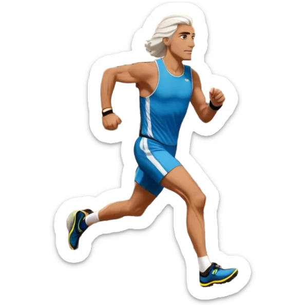 Tall man with long brown and white hair running in Rome marathon, Colosseum in background sticker