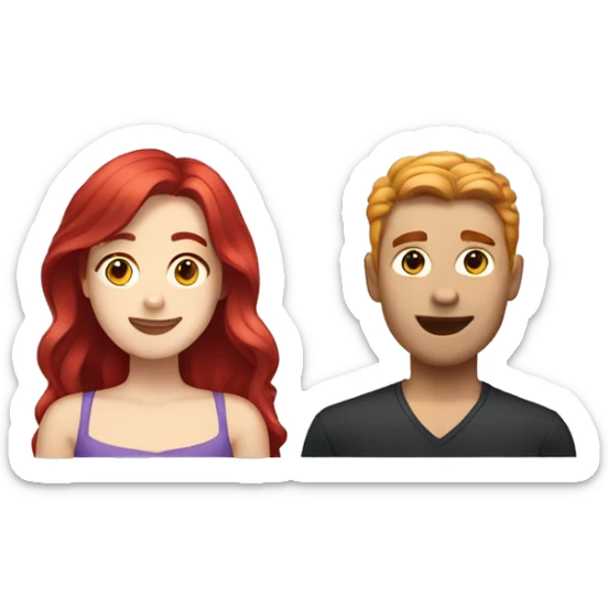a gay man with short black hair and a white woman with long red hair sticker