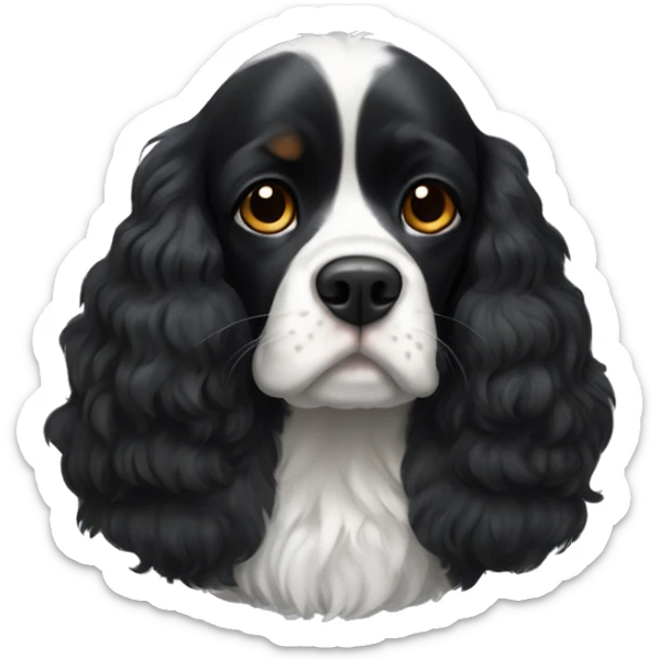 Small completely black king spaniel with black fur on his whole face and white fur on chest sticker