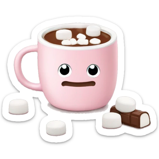 Light Pink mug of hot chocolate with marshmallows  sticker