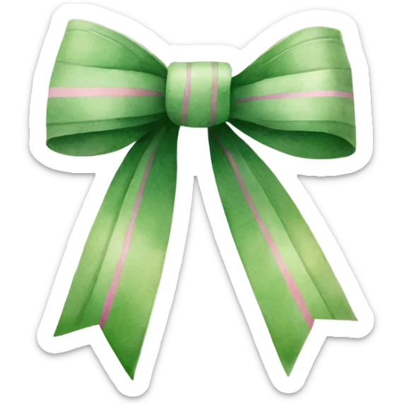 Green Watercolor bow with pink pinstripes sticker