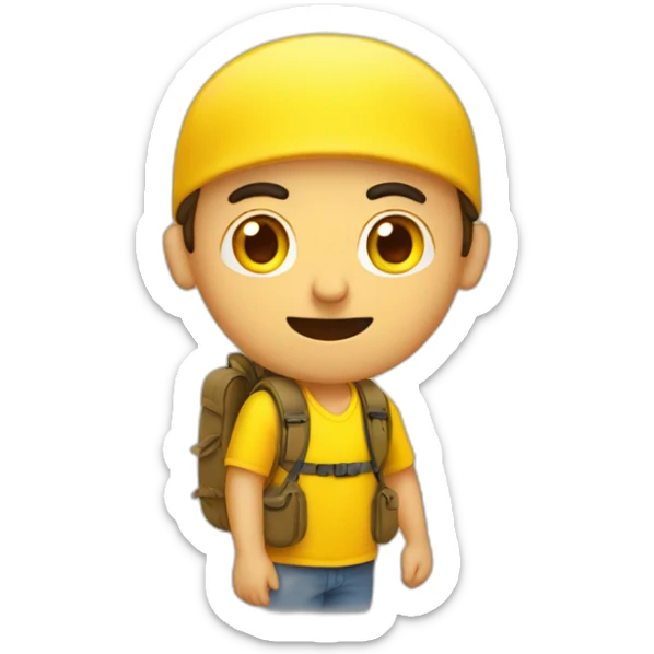 Armenian tourist men in yellow clothing with the rucksack sticker