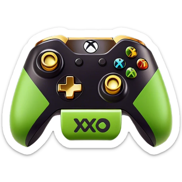 Clash of Clans aesthetic: Cinematic Playful Xbox One Console Portrait Emoji, rendered in a 3D vector-style similar to standard emojis with minimal shading and bold, simplified shapes. A compact, distinct form with signature details, softly glowing with a modern gaming energy charm. Simplified yet unmistakably iconic, highly detailed and consistent, glowing with a soft radiance and high shine. Stylized with a touch of next-gen innovation and a soft glowing outline, capturing the essence of a beloved gaming relic with a friendly, playful manner! sticker