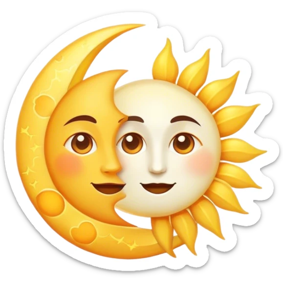 a really bright sun and a moon who shines because of it. the sun is bigger and the moon bright too sticker