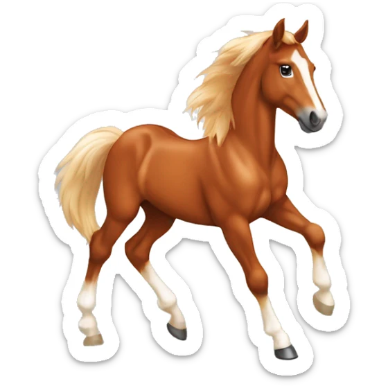 Chestnut horse with white, cheeky playful horse, young horse foal filly horse yearling playful trotting sticker