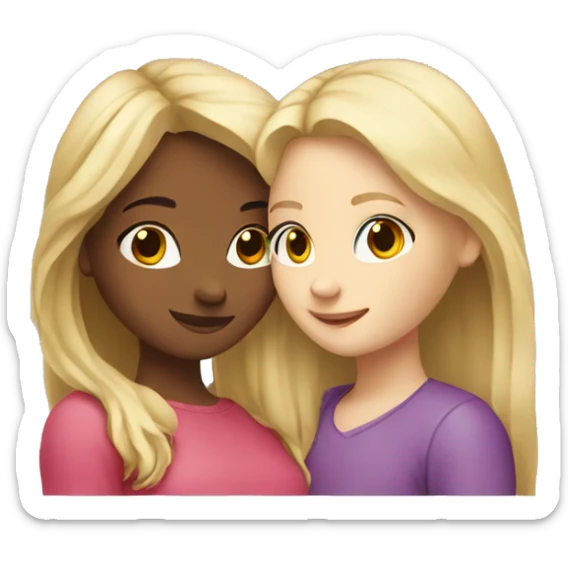 Best friends blonde girl and brunette girl hugging (with heart) sticker