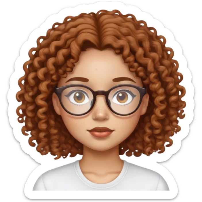 light skin girl with light freckles with glasses and curly brown hair sticker