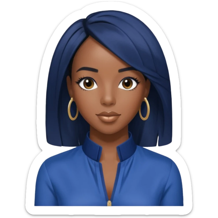 Kelly Rowland from Destiny's Child with jet black hair, indigo outfit sticker