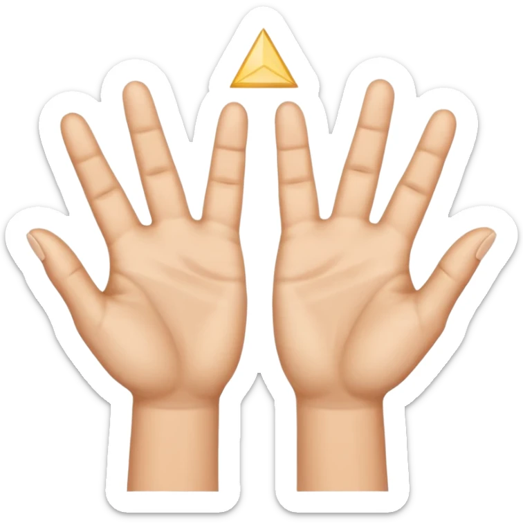 Similar to the heart hands emoji, this emoji should show a triangle created by the fingers of the hands where the two thumbs form the first side of the triangle and the remaining four fingers of each hand create one side each sticker