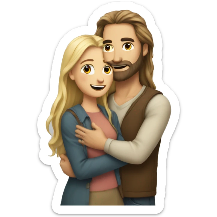 Man with brown long hair with beard hugging girl with long blonde hair  sticker