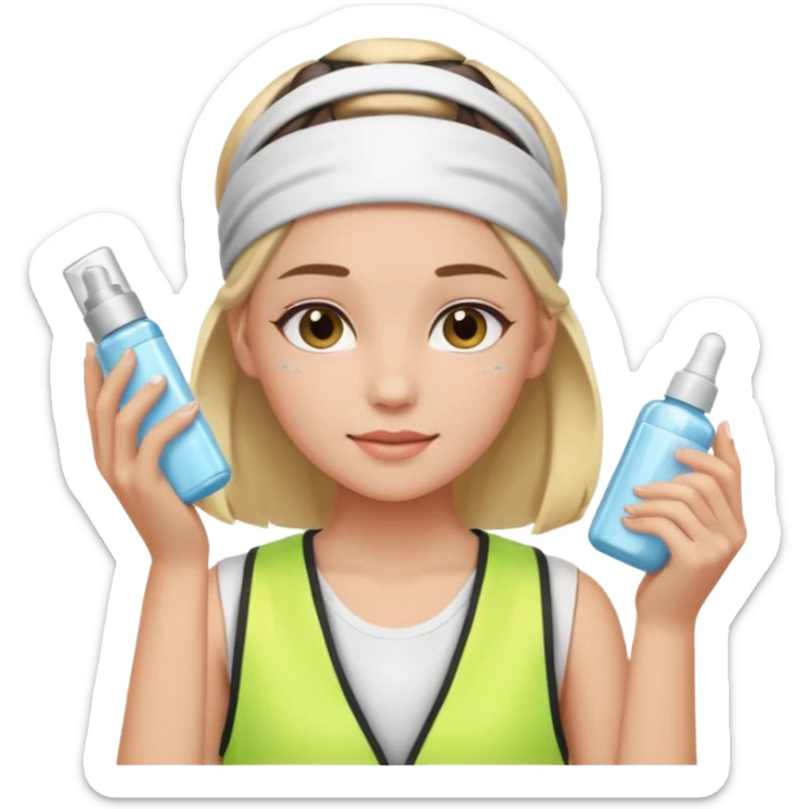 Clean girl aesthetic emoticons, apply skincare products, headband, glowing skin, vest, soft lighting
 sticker