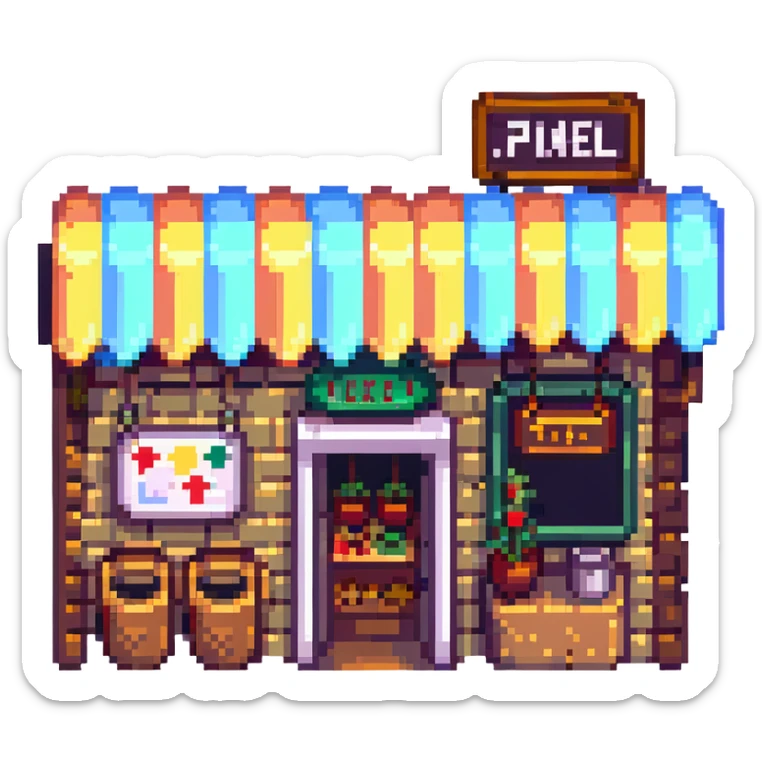 restaurant facade with signboard in pixel art style sticker