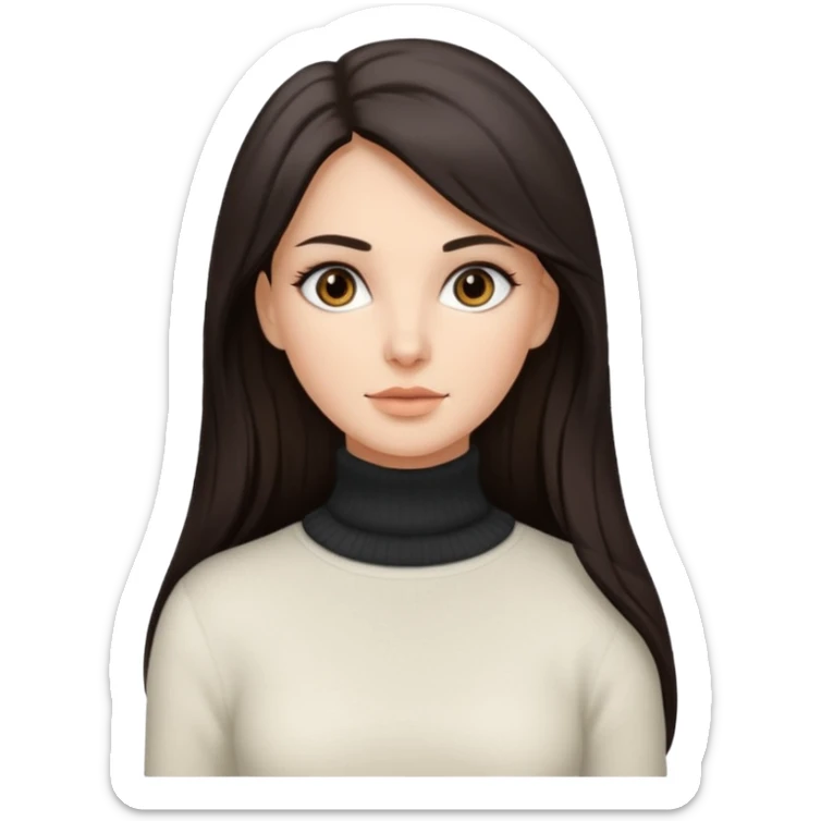 Chica blanca pelo oscuro ojos oscuros muy atractiva y jersey de cuello blanco claro y pelo muy largo sticker