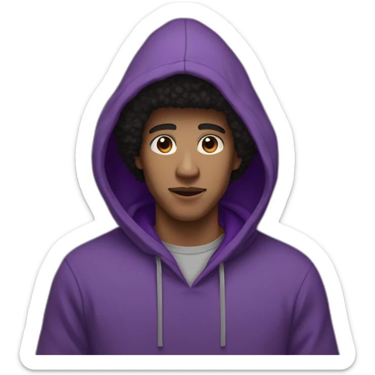 light skin tone guy with a purple hoodie and a big black afro and brown eyes sticker