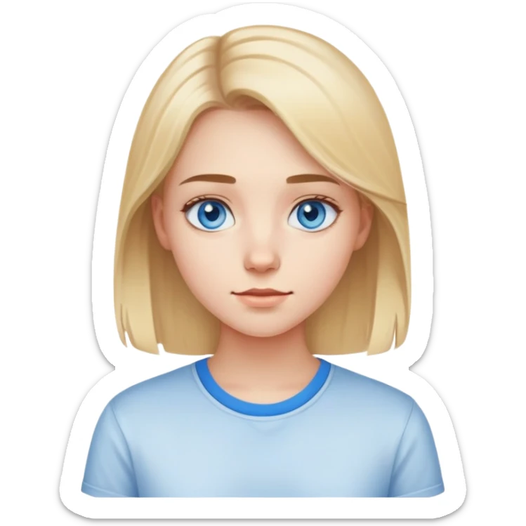 light gentle 20 year old girl in a shirt, light hair, blue eyes sticker