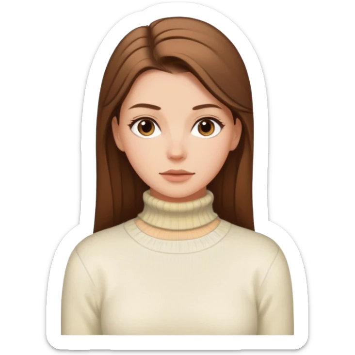 Chica blanca, pelo castaño muy largo recogido, jersey de invierno iniqui de cuello vuelto sticker