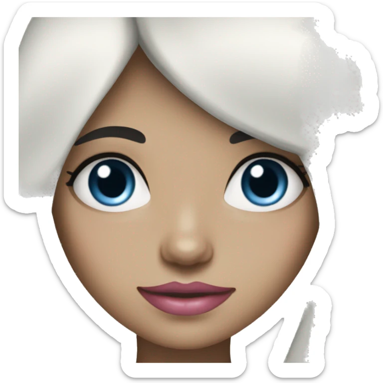 Girl with long black hair blue eyes white skin pink lips  sticker