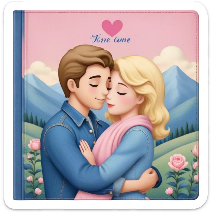 an old vintage romance book with an old cover in light pink and denim blue sticker