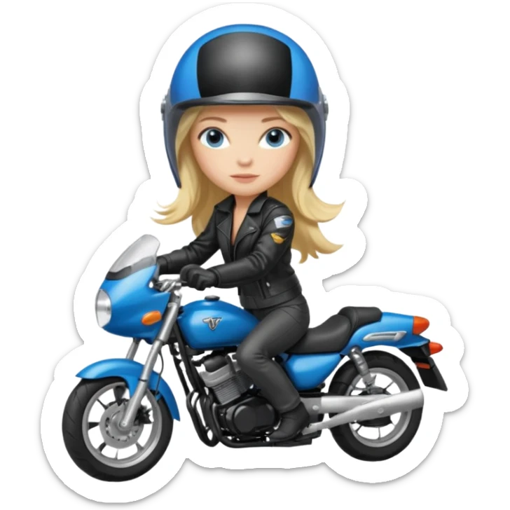 moça cabelo comprido loira de olho azul de capacete em uma moto honda preta  sticker
