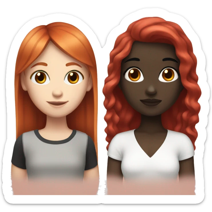 Red hair girl and white skin black hair girl  sticker
