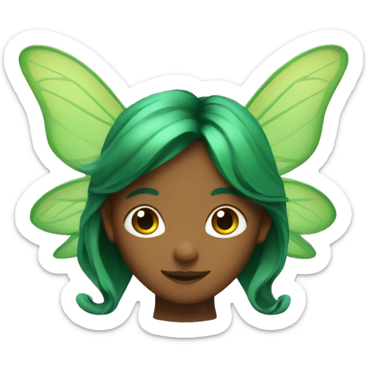 a fairy with green wings, copper long hair and brown eyes sticker