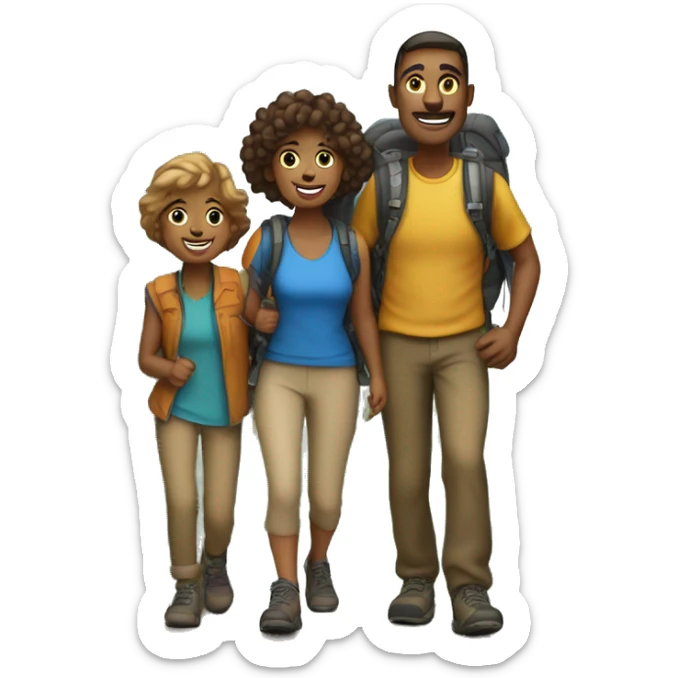 family of four - mom, dad, and 2 brothers - hiking up a mountain sticker