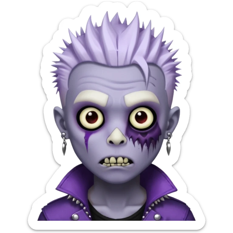 Purple pale skinned zombie boy skin so with white spiky hair. Nose and ear piercings. Emo. sticker