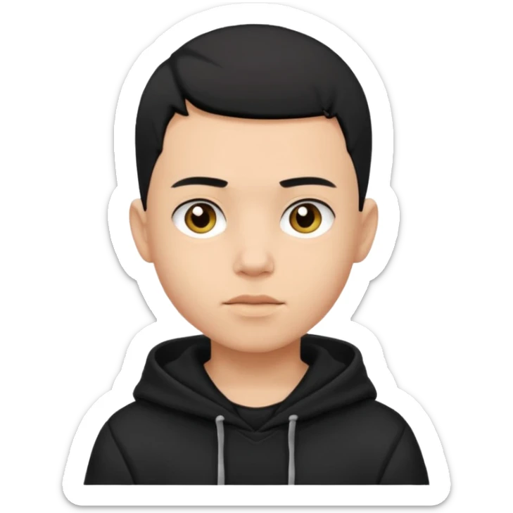 A boy with a black hoodie. Black hair. Haircut buzzcut. sticker