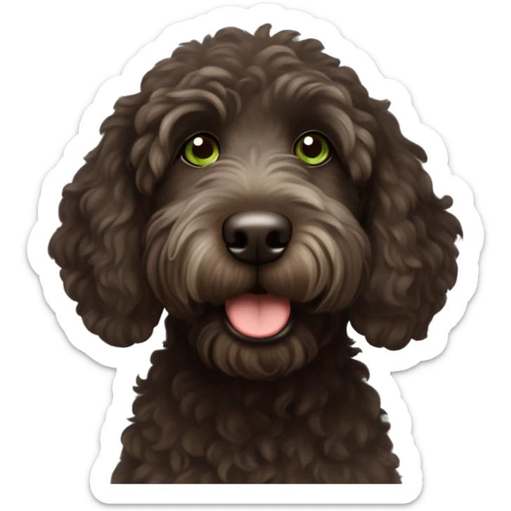 Very cute, Disney style, dark brown Labradoodle with green eyes and a little bit of white on her chest sticker