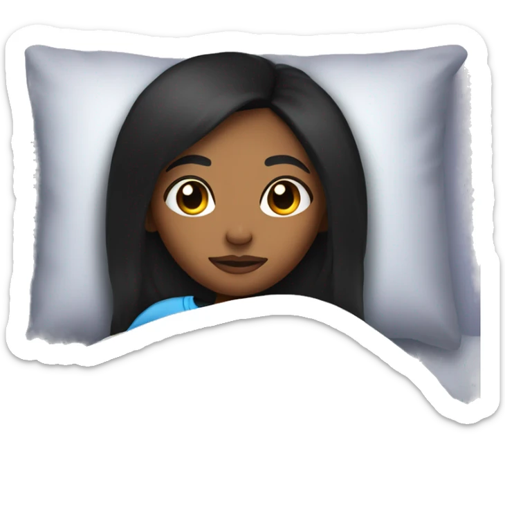Brown skin girl with straight black hair in bed sleeping  sticker