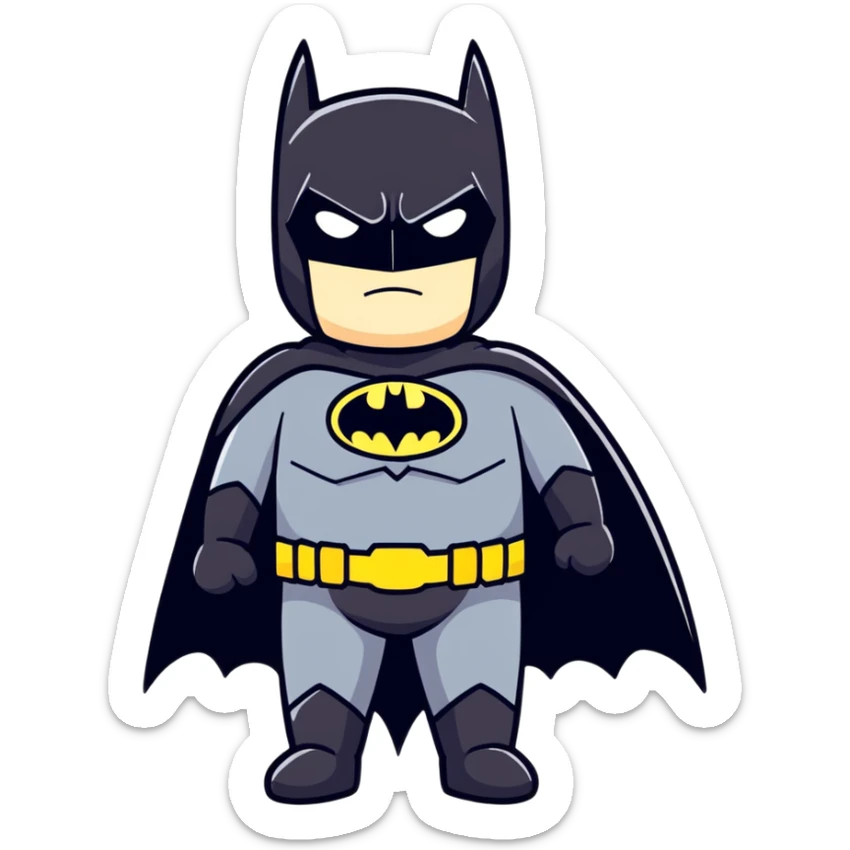 Best Batman character in black costume, all scenes  at night, cartoonish sticker style sticker